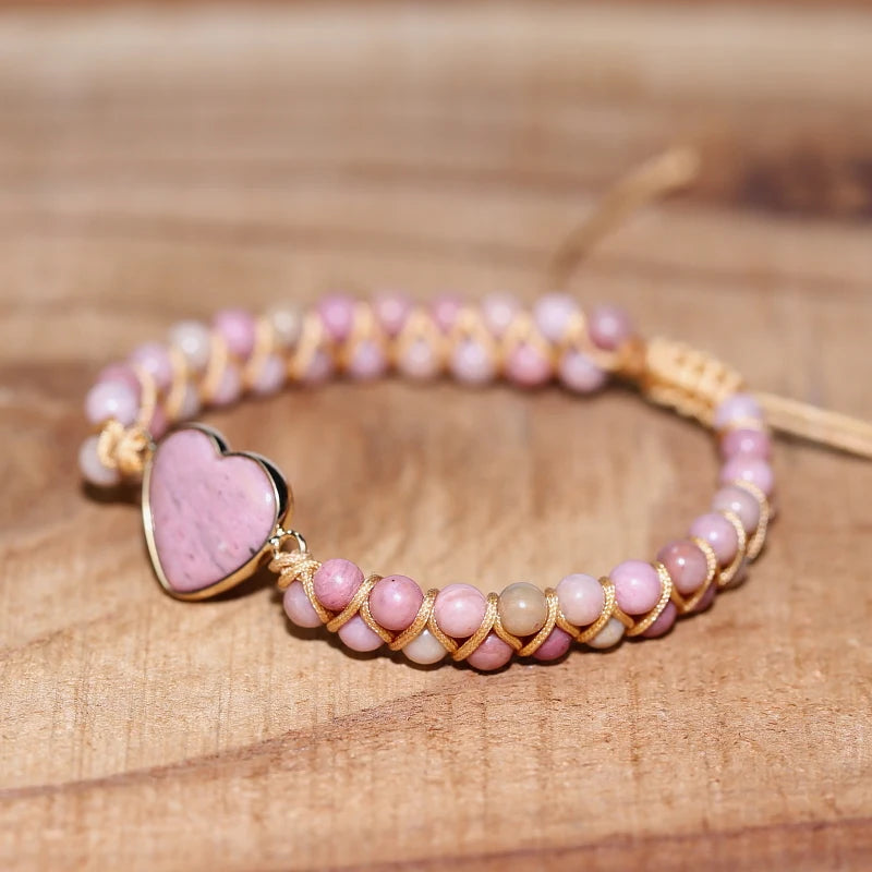 Vintage Stone Wrap Bracelets with Heart Charm Boho Friendship Bracelet