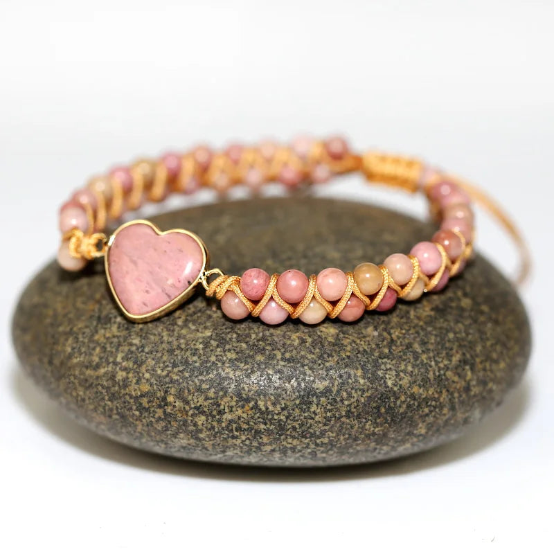 Vintage Stone Wrap Bracelets with Heart Charm Boho Friendship Bracelet