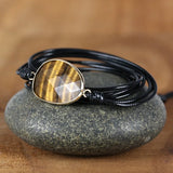 Wax Rope Wrap Bracelet Natural Stone Tiger Eye Charm Friendship Bracelet
