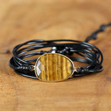 Wax Rope Wrap Bracelet Natural Stone Tiger Eye Charm Friendship Bracelet