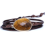 Wax Rope Wrap Bracelet Natural Stone Tiger Eye Charm Friendship Bracelet