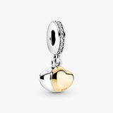 Winter 925 Silver Two-Tone Heart Charms for Europe Bracelets Women Beads DIY