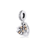 Family Tree Heart Charms 925 Silver Two-Tone Fits Europe Bracelet