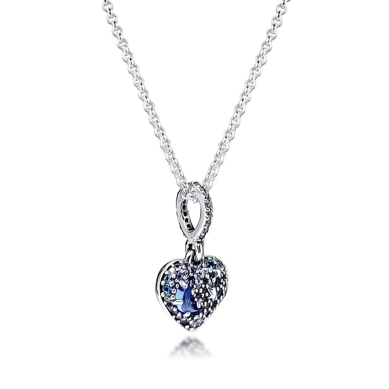 Winter Moon & Stars Heart Necklace 925 Sterling Silver Necklaces For Women