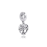 925 Silver Heart Family Tree Dangle Beads for DIY Jewelry Making