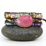 Boho Rhinestone Beads Leather Bracelet