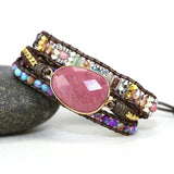 Boho Rhinestone Beads Leather Bracelet