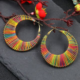 Rainbow Raffia Round Hoop Earring Summer Jewelry