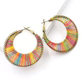 Rainbow Raffia Round Hoop Earring Summer Jewelry