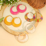Rainbow Raffia Round Hoop Earring Summer Jewelry