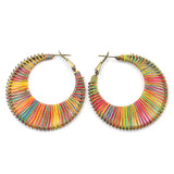 Rainbow Raffia Round Hoop Earring Summer Jewelry