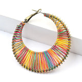 Rainbow Raffia Round Hoop Earring Summer Jewelry