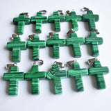 Malachite Stone Cross Pendants for DIY Necklace Jewelry Making - 50pcs