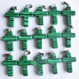 Malachite Stone Cross Pendants for DIY Necklace Jewelry Making - 50pcs