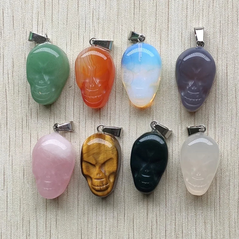 8pcs Natural Stone Carved Skull Shape Pendants for Jewelry Making