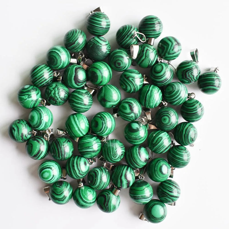 Malachite Stone Round Ball Charms Pendants for Jewelry Making