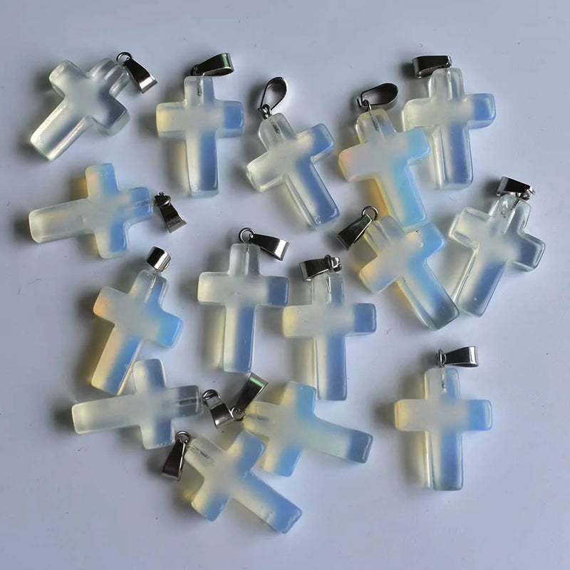 Opal Stone Cross Charms Pendants for Necklaces Jewelry Making 50pcs