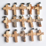 50pcs Natural Picture Stone Cross Charms Pendants for Jewelry Making