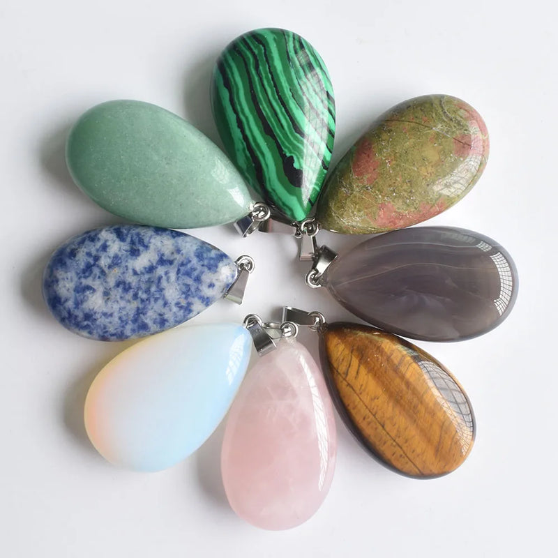 8pcs Hot Semi Precious Stone Drop Pendants 25x40mm Charms for Necklaces Making