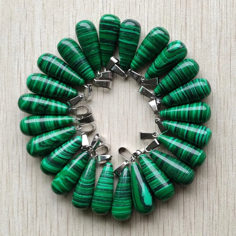 50pcs Malachite Stone Water Drop Shape Pendants for Jewelry Making