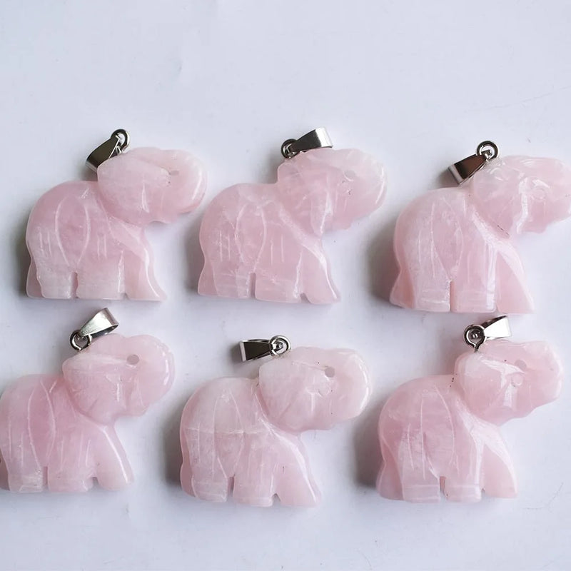Pink Quartz Elephant Charms for Necklace Making, Set of 6