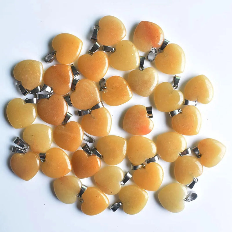 Natural Yellow Stone Heart Charms Pendants 20mm 50pcs/Lot for Jewelry Making