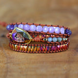 Boho Leather Bracelet Plated with Rhinestone
