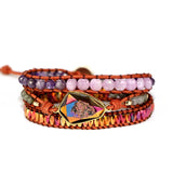 Boho Leather Bracelet Plated with Rhinestone