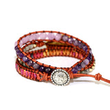 Boho Leather Bracelet Plated with Rhinestone