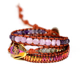 Boho Leather Bracelet Plated with Rhinestone