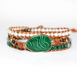 Malachite Charm Wrap Bracelet with Pearl Beads