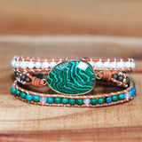 Malachite Charm Wrap Bracelet with Pearl Beads