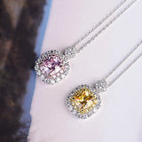 S925 Silver Pink Romance Princess Square Zircon Necklace Pendant