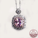 S925 Silver Pink Romance Princess Square Zircon Necklace Pendant