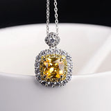 S925 Silver Pink Romance Princess Square Zircon Necklace Pendant