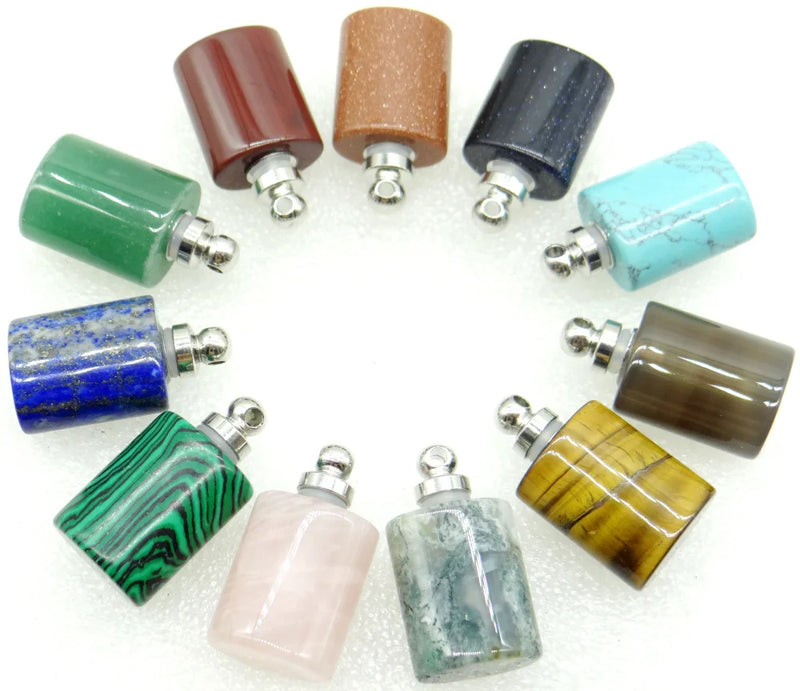 Natural Stone Quartz Perfume Bottle Necklace 6pcs