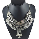 Silver Coin Tassel Necklace Statement Jewelry