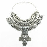 Silver Coin Tassel Necklace Statement Jewelry