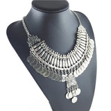 Silver Coin Tassel Necklace Statement Jewelry