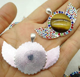 8PC Natural Stone Quartz Crystal Round Shaped Pendant for Diy Jewelry Making