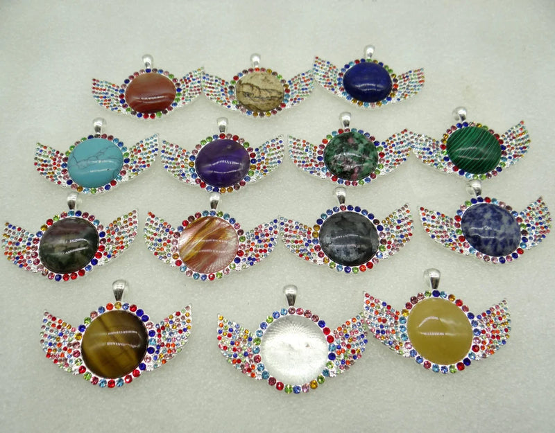 8PC Natural Stone Quartz Crystal Round Shaped Pendant for Diy Jewelry Making