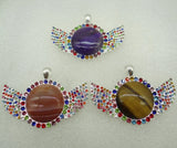 8PC Natural Stone Quartz Crystal Round Shaped Pendant for Diy Jewelry Making