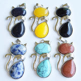 12pcs Assort Natural Stone Cat Shape Pendants for Jewelry Making