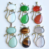 12pcs Assort Natural Stone Cat Shape Pendants for Jewelry Making