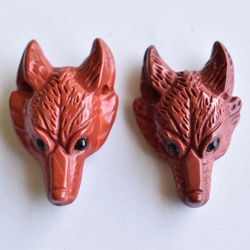 Natural Red Stone Carved Wolf Shape Pendants for Necklace Jewelry Making