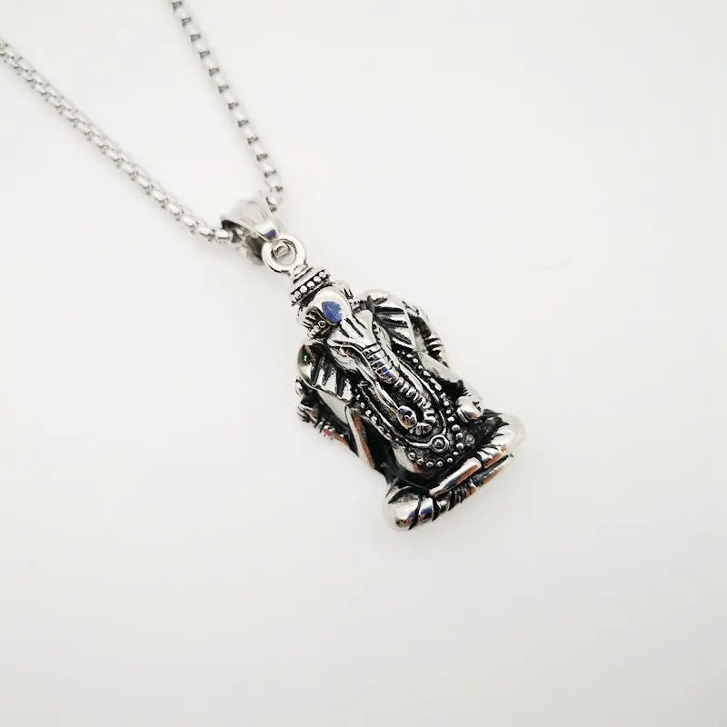 Ganesha Pendant Necklace Stainless Steel Elephant Jewelry
