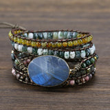 Leather Bracelet Labradorite stone charm bracelet