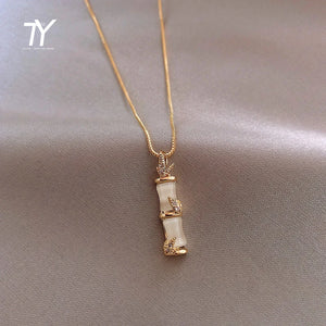 Bamboo Shaped Pendant Women's Collarbone Chain Short Necklace