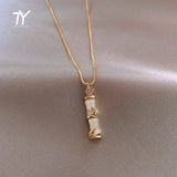 Bamboo Shaped Pendant Women's Collarbone Chain Short Necklace