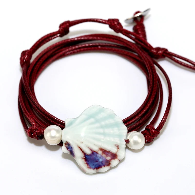 Vintage Ceramic Shell Wrap Bracelet for Men Women Boho Jewelry
